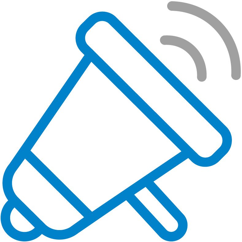 A blue and white icon of an electronic device.