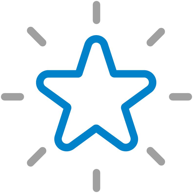 A blue star with grey lines around it.