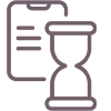 A purple and black icon of an hourglass