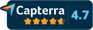 A logo for capterra with five stars in front of it.