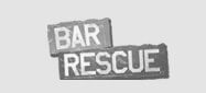 A black and white image of the words bar rescue.