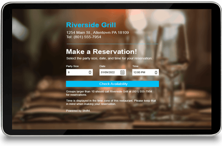 A tablet with the reservation screen on it.