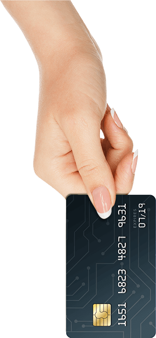 A hand holding onto a credit card with the number 9 7 / 1 0 8.