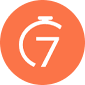 Circular orange icon featuring a stopwatch symbol.