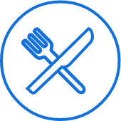 Blue fork and knife icon