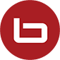 Bold red logo featuring a stylized "b".