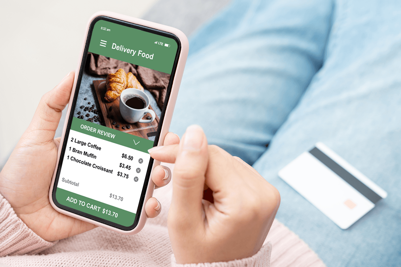 Person ordering food online using smartphone.