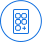 Blue circle with grid and plus icon
