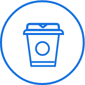 Coffee cup icon with blue outline