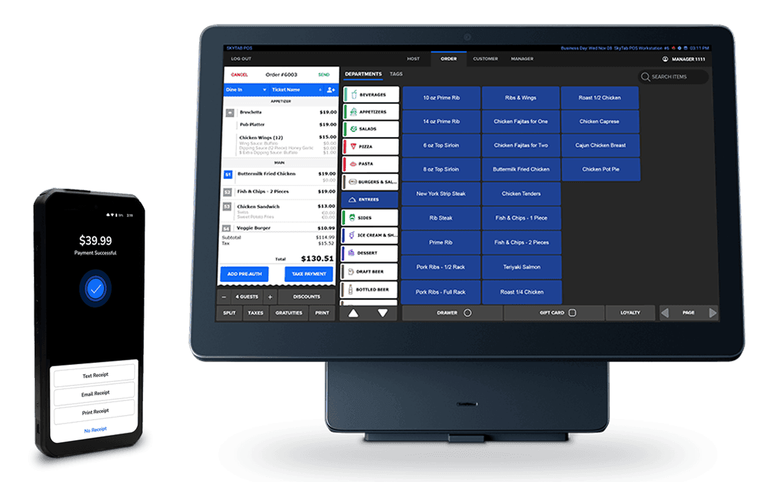 POS system screen with smartphone interface.
