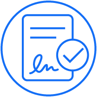 Document with signature and checkmark icon.