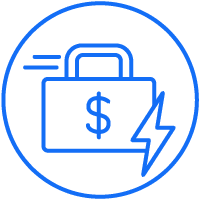 Secure transaction icon with lightning bolt.