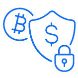 Bitcoin, dollar, and lock symbol illustration.