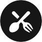 Spoon and fork icon on black background