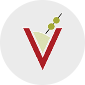 Red V with skewered olives logo