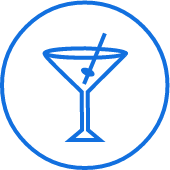 Blue cocktail icon on black background