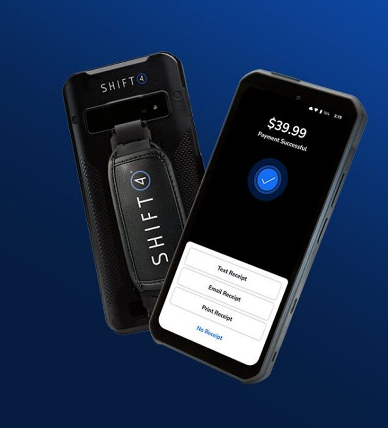 Mobile payment device on blue background