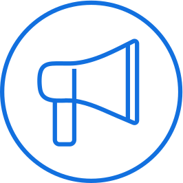 Blue outline megaphone symbol