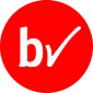 Bold white letters on red circular background