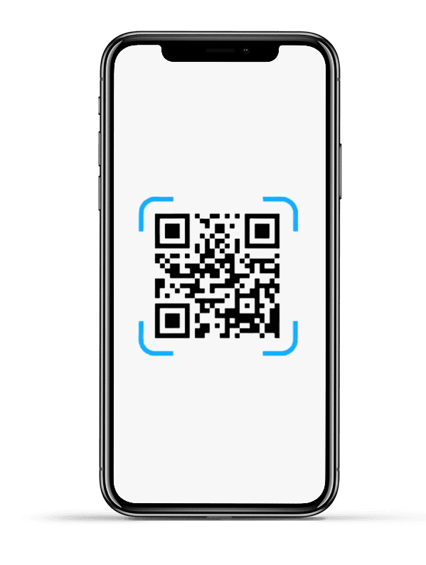 Smartphone displaying a QR code on screen.