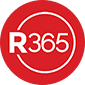 Bold R365 logo on black background