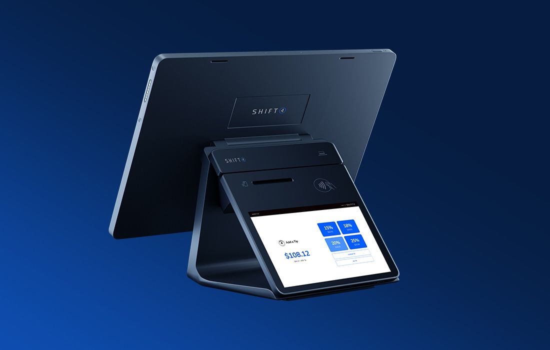 Digital cash register on blue background