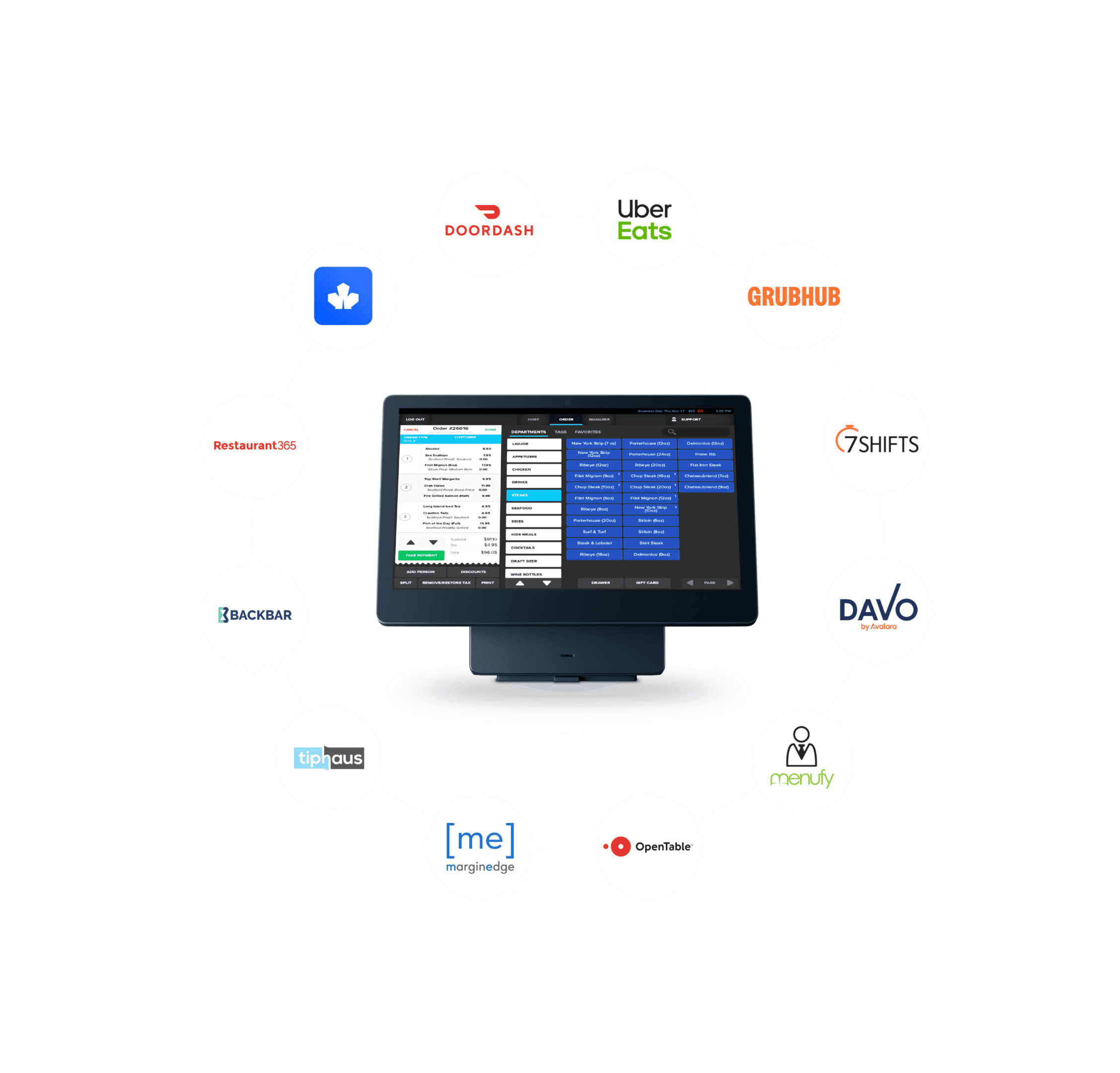 Point of sale system with service logos.