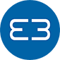 Blue circular logo with mirrored letters
