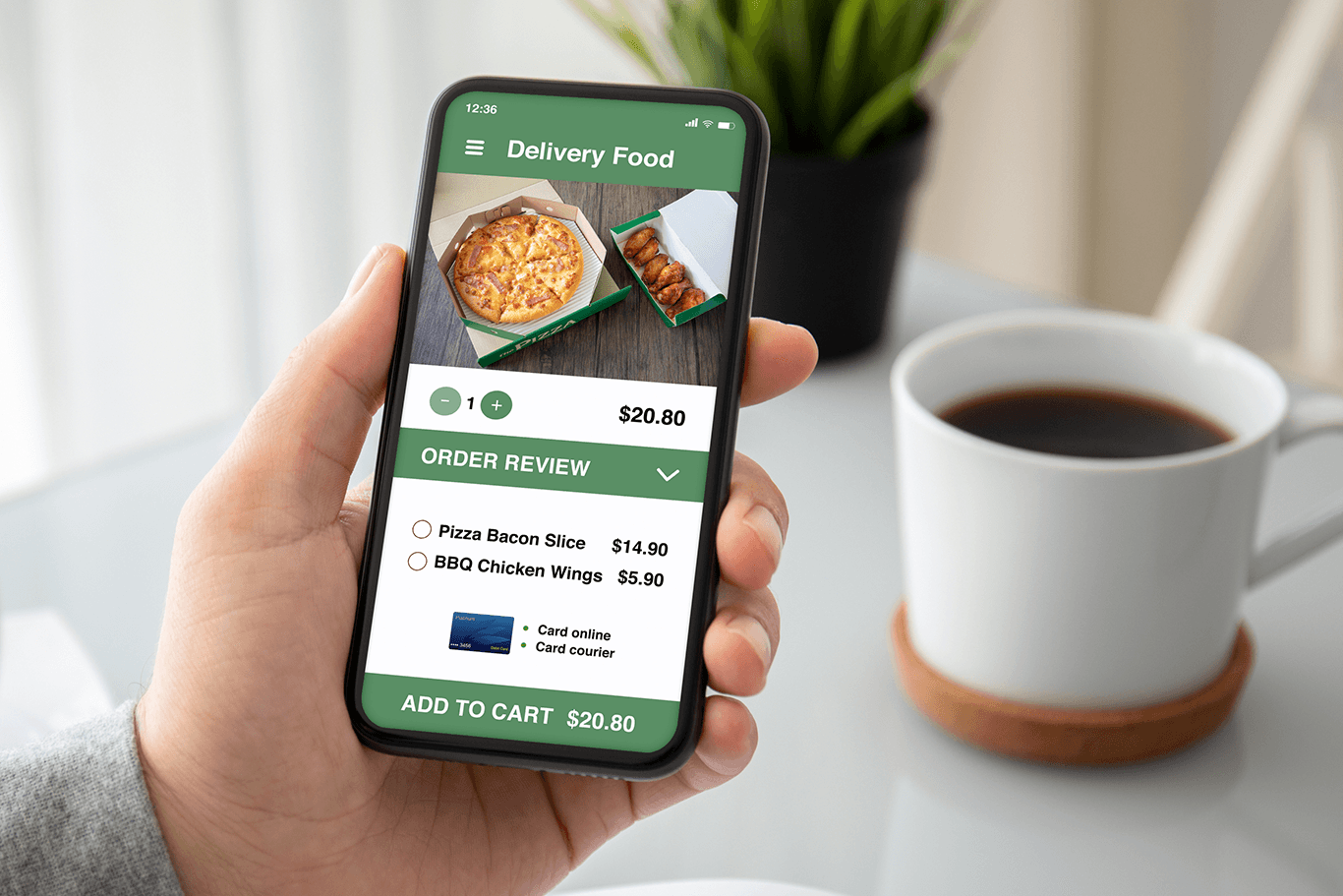 Person using food delivery app on smartphone.