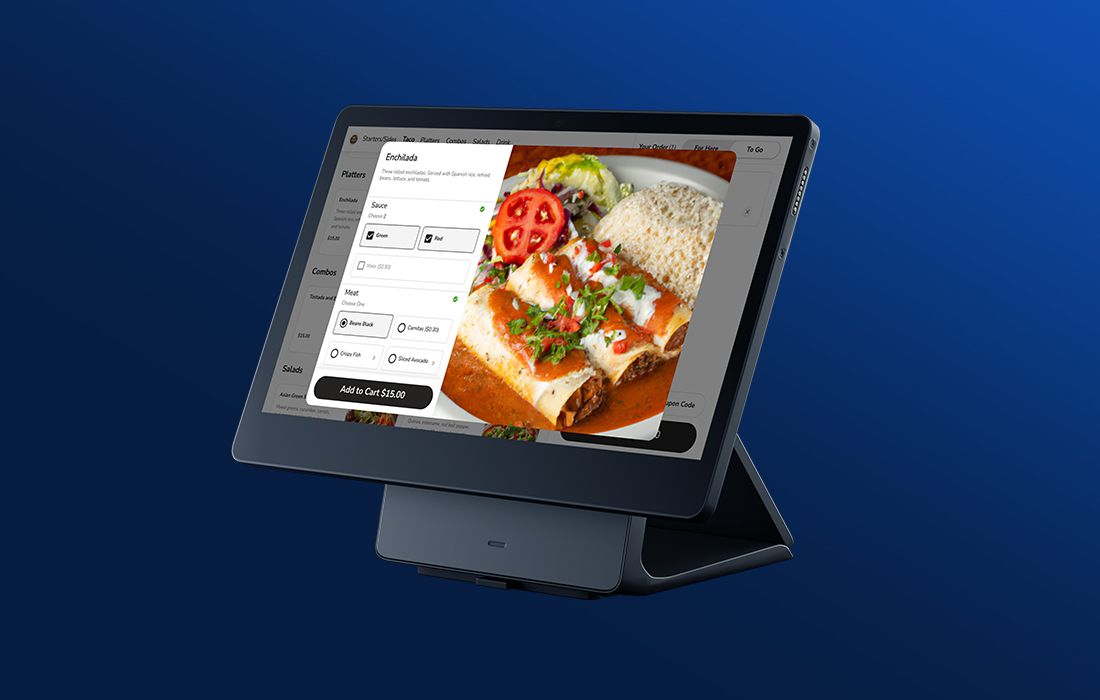Touchscreen menu showing Mexican dish