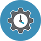 Clock gear icon on blue background