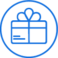 Gift box icon in blue circle