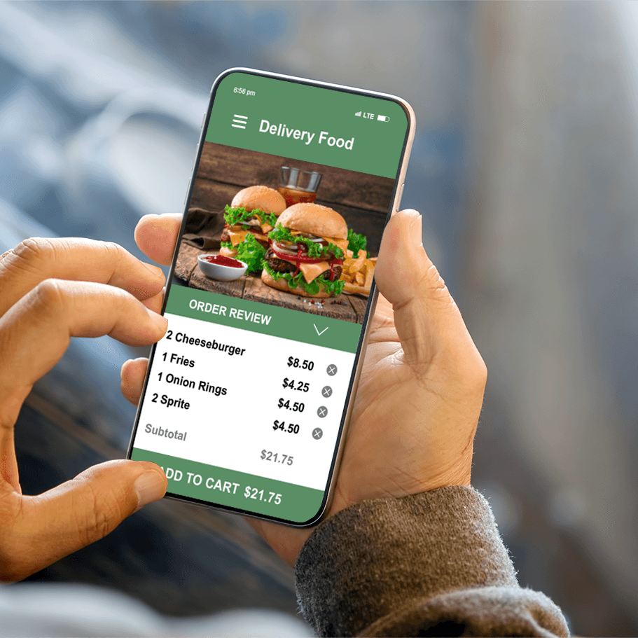 Person ordering food on smartphone app.