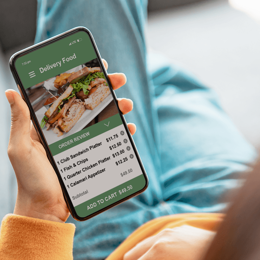 Person ordering food on a smartphone app.